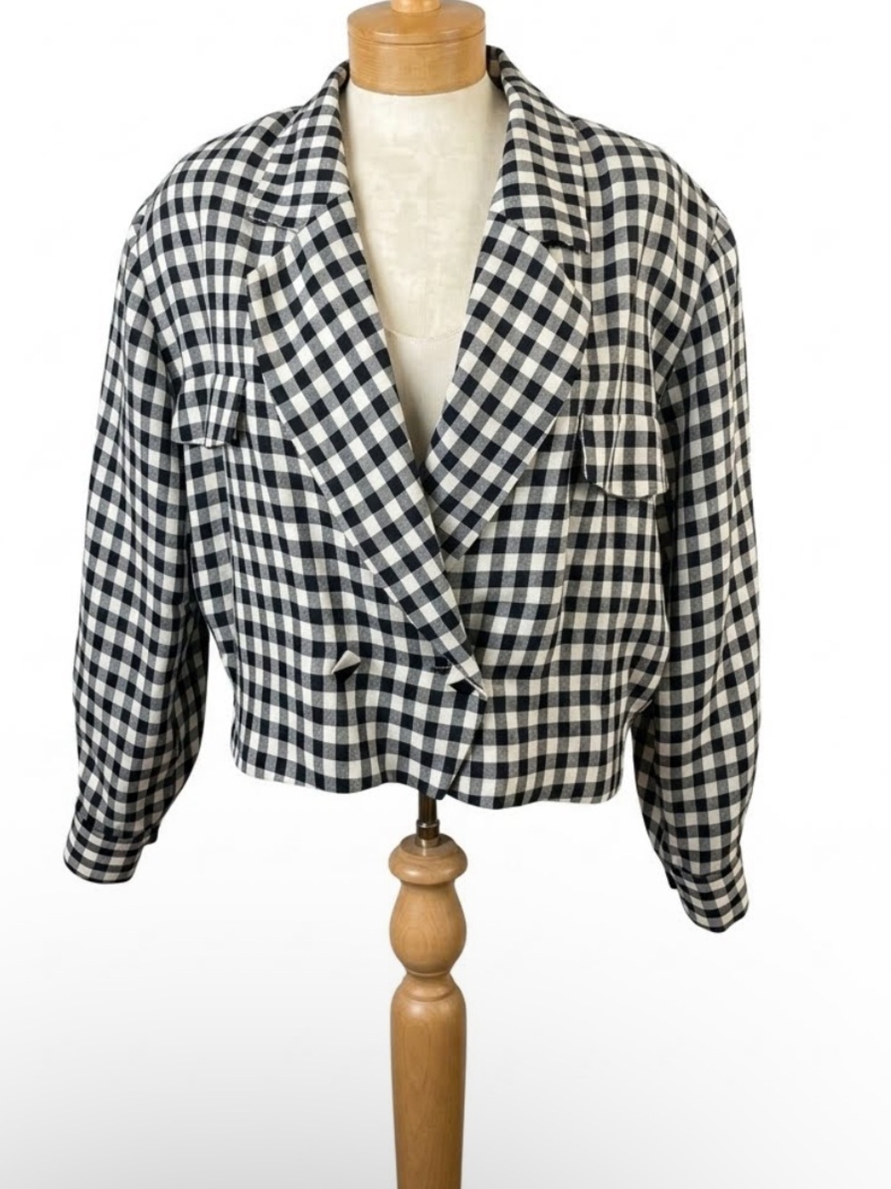 SZ 12 80’S SAKS FIFTH AVENUE VINTAGE GINGHAM CROPPED PETER NYGARD BLAZER